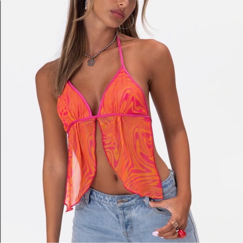 Sheer Halter Mesh Backless Top